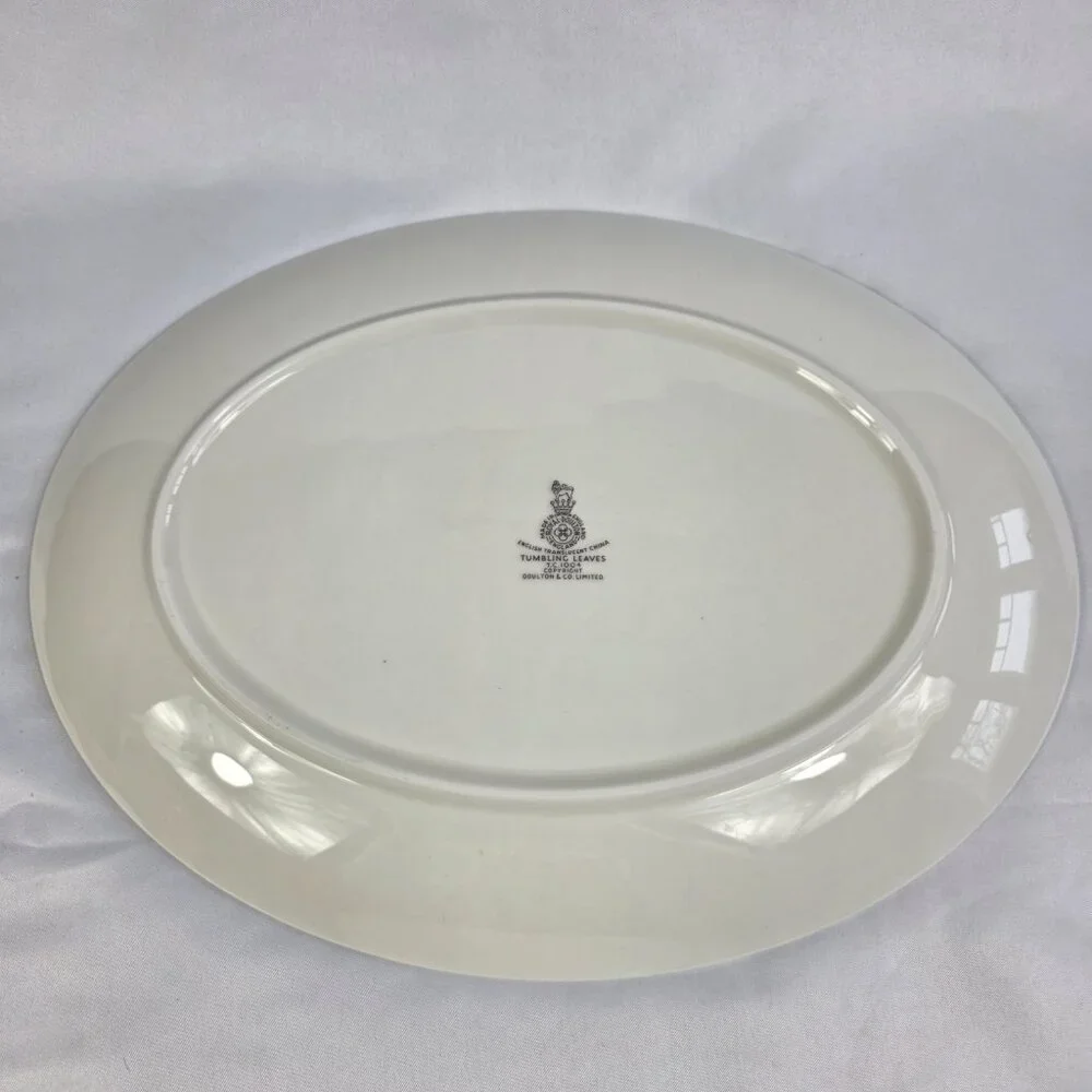 Royal Doulton Tumbling Leaves Oval Serving Platter Gray & Pink Leaves